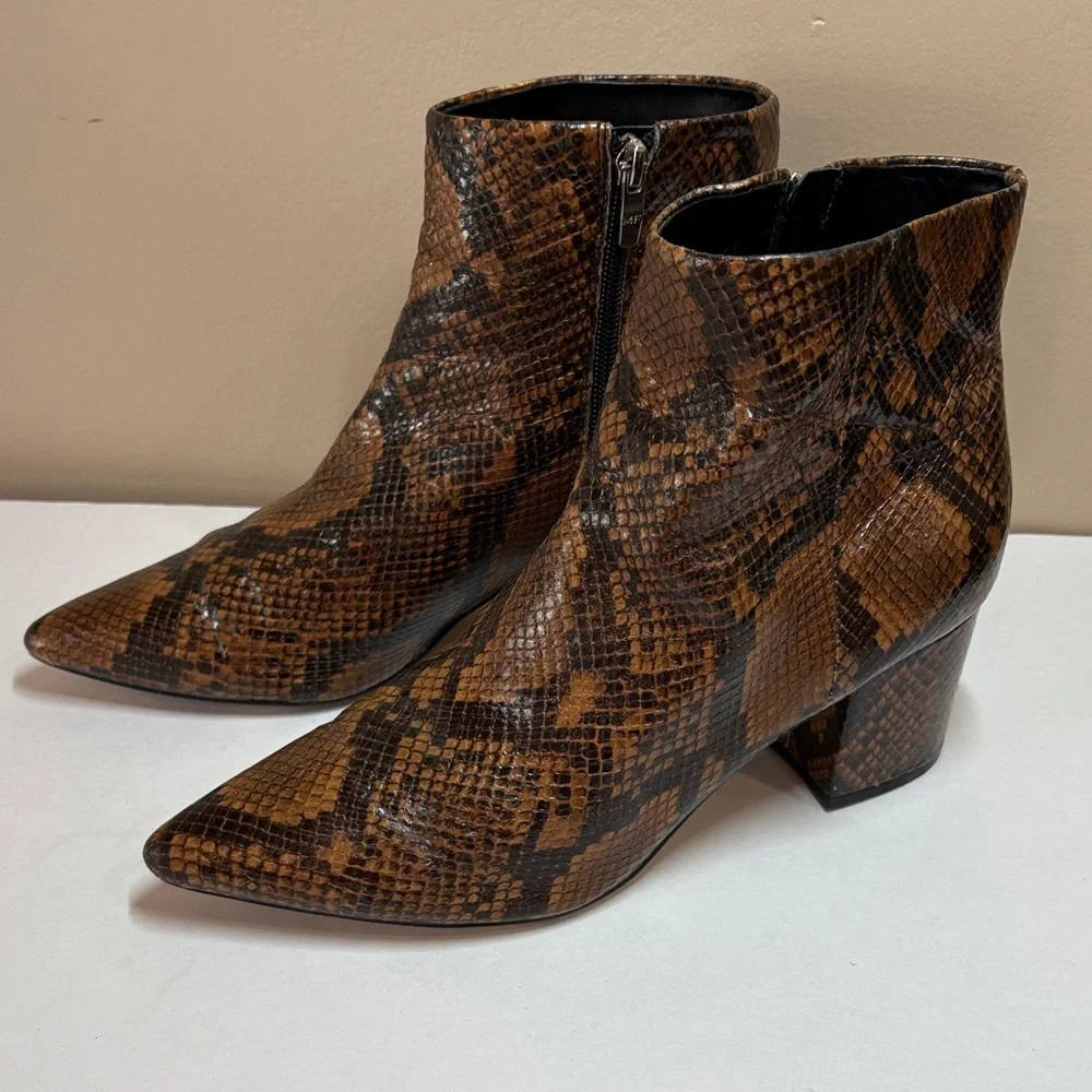 Marc Fisher Women's Snake-Print Pointed Toe Ankle Booties - Brown/Black